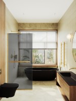 Душевая перегородка Maybahglass MGD-1461-3у 99 см, профиль золото, стекло графит