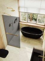 Душевая перегородка Maybahglass MGD-1461-3у 99 см, профиль золото, стекло графит