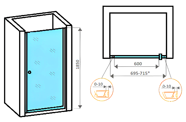 Душевая дверь в нишу Parly DE70 70x185