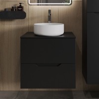 Тумба с раковиной Orange Line 60 подвесная, 2 ящика, матовая черная с раковиной B09-360W