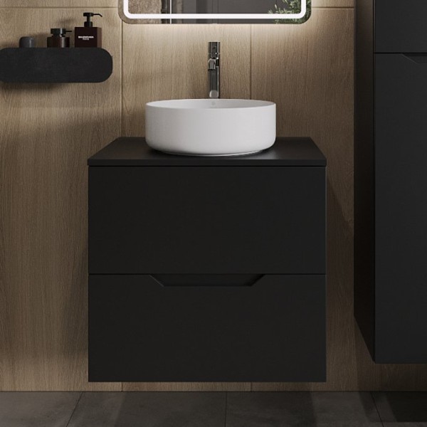 Тумба с раковиной Orange Line 60 подвесная, 2 ящика, матовая черная с раковиной B09-360W