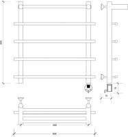 Полотенцесушитель электрический Secado Турин 1 СП 60x55 см, подключение справа, матовый черный, лесенка, с полкой