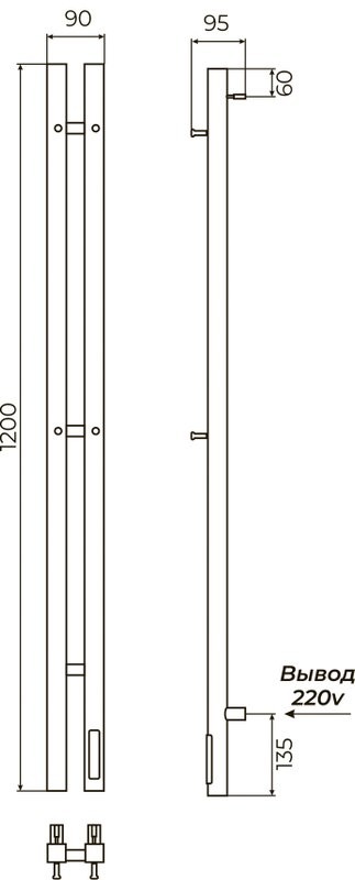 Полотенцесушитель электрический Terminus Duo 4670078561824 1200, нержавеющая сталь