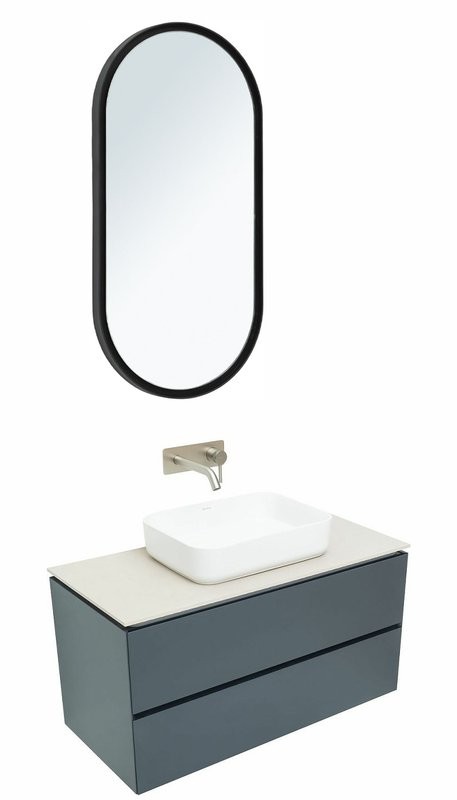 Мебель для ванной комнаты Allen Brau Infinity 100 подвесная, антрацит матовый, столешница бежевая