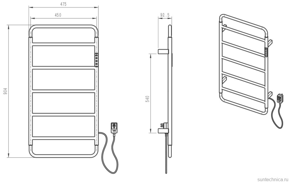 Полотенцесушитель электрический Wonzon & Woghand WW-AL202-GM темный графит