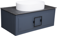 Тумба с раковиной La Fenice Cubo 90 подвесная, blu grigio, ручка черная, столешница черный мрамор, раковина белая матовая