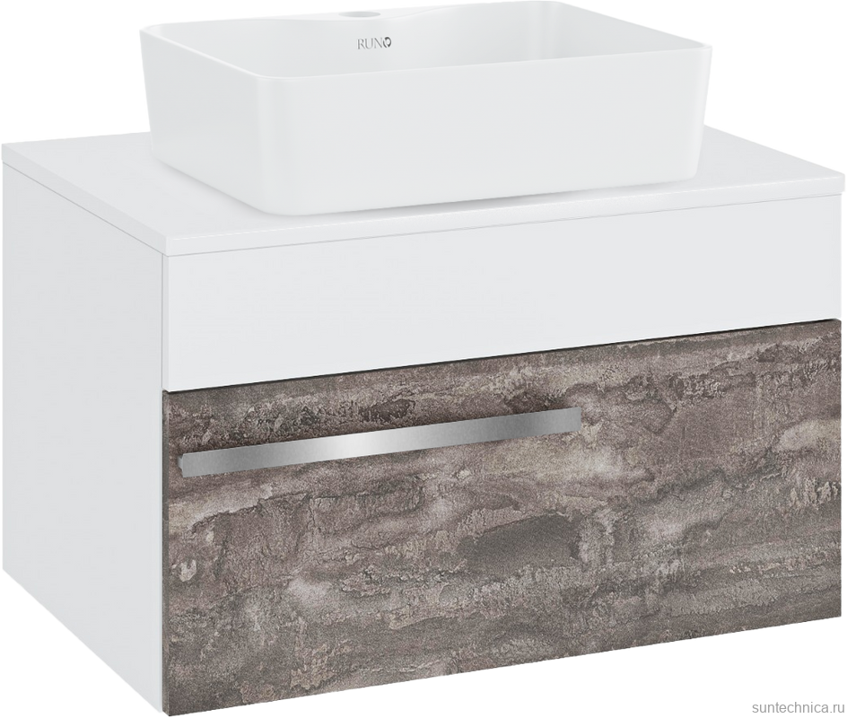 Тумба с раковиной Runo Вудлайн 65 подвесная, железный камень, раковина Lavello 50