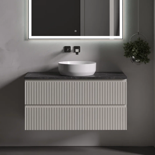 Тумба под раковину со столешницей Sancos Snob R 100 beige soft, столешница черный мрамор