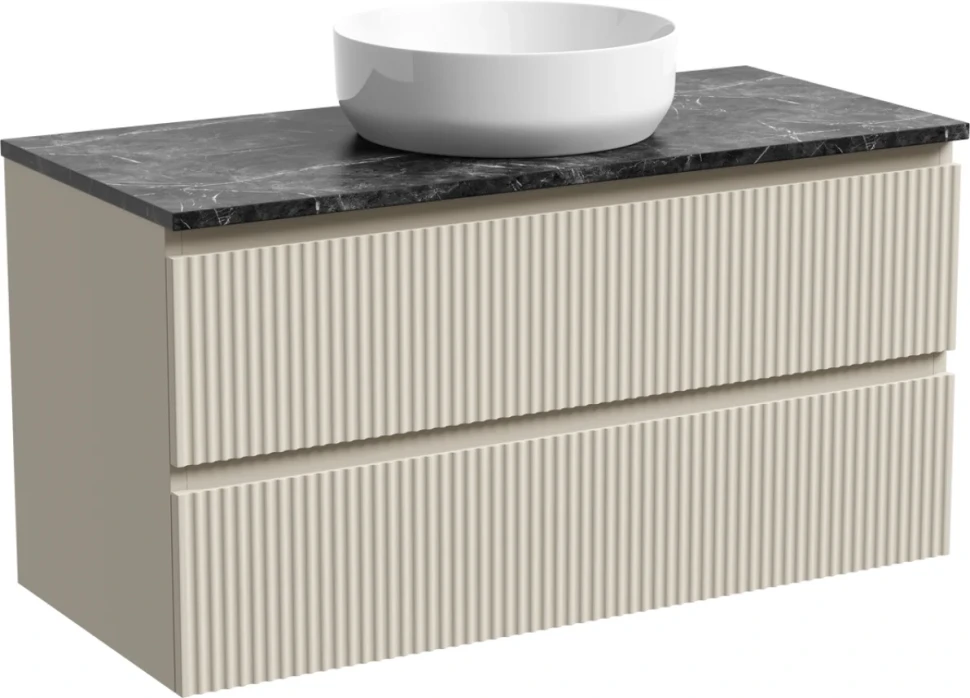 Тумба под раковину со столешницей Sancos Snob R 100 beige soft, столешница черный мрамор