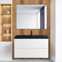 Мебель для ванной комнаты BelBagno Vittoria 100 подвесная, bianco lucido, черная матовая раковина