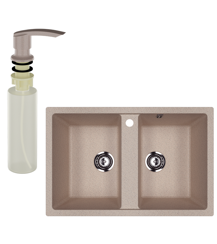 Мойка кухонная Ulgran U-608 302 песочная + дозатор U-02 песочный