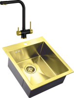 Комплект Мойка Zorg Inox PVD SZR-4551 bronze + Смеситель Sanitary ZR 348 YF BLACK BRONZE