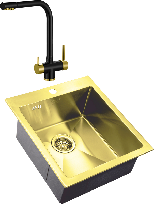 Комплект Мойка Zorg Inox PVD SZR-4551 bronze + Смеситель Sanitary ZR 348 YF BLACK BRONZE