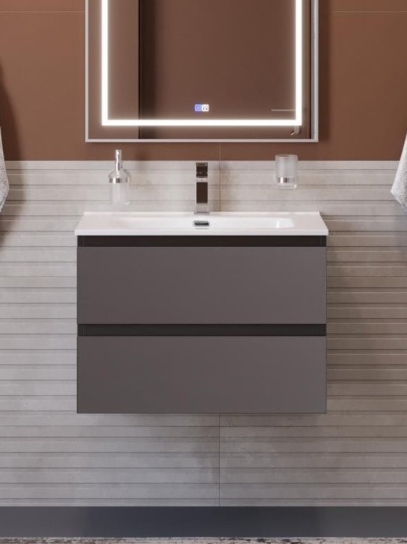 Тумба с раковиной BelBagno Kraft 70 подвесная, матовая темно-серая, раковина bb700etl