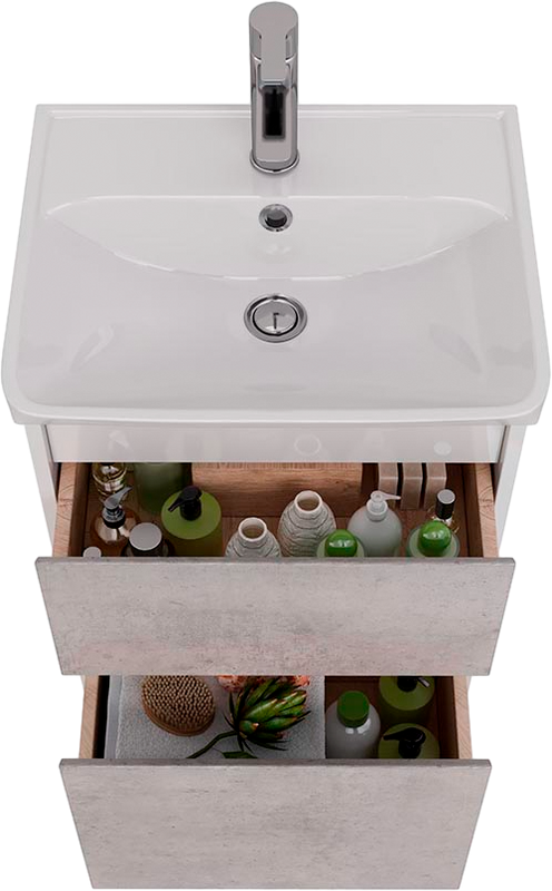 Тумба под раковину Lemark Combi 45 бетон, белая глянцевая