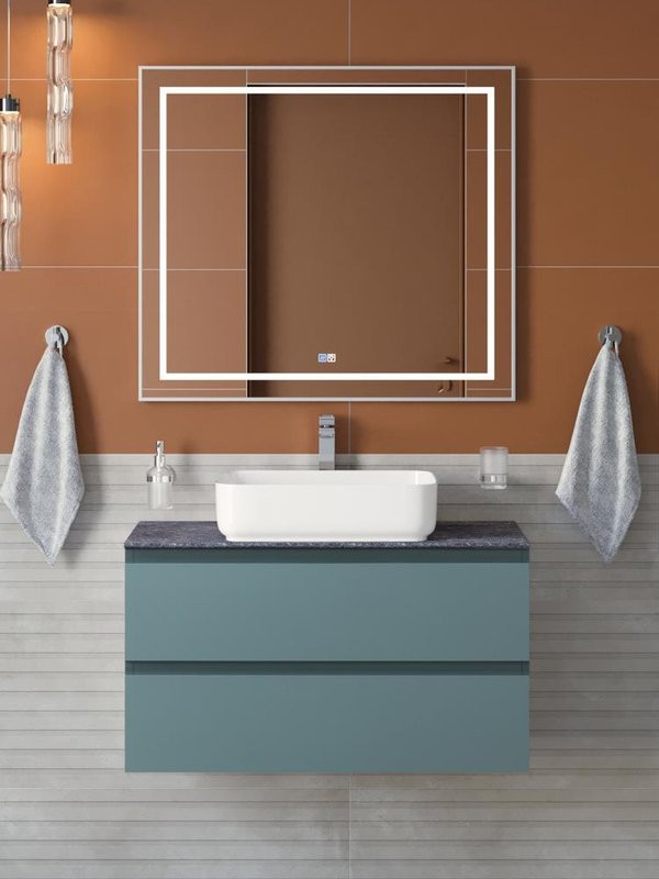 Мебель для ванной комнаты BelBagno Kraft 90 подвесная, матовая голубая, столешница kep-90-grn, раковина BB1304