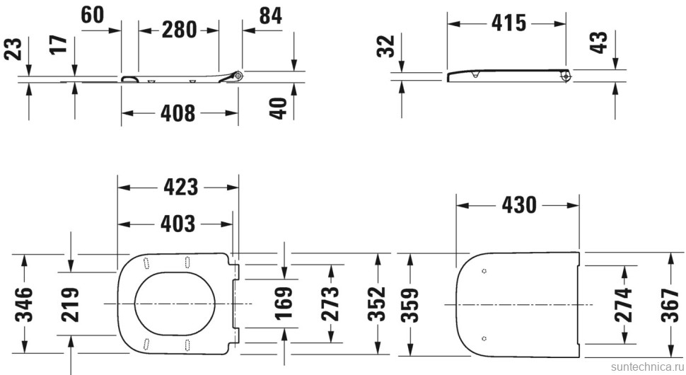 Комплект Унитаз подвесной Duravit Happy D.2 2222098900 rimless + Крышка + Звукоизоляция AlcaPlast + Кнопка Thin THIN M578 черный матовый + Инсталляция A101 Sadromodul