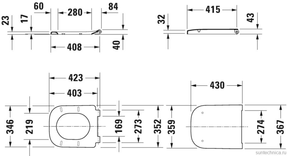 Комплект Унитаз подвесной Duravit Happy D.2 2222098900 rimless + Крышка + Звукоизоляция AlcaPlast + Кнопка Thin THIN M578 черный матовый + Инсталляция A101 Sadromodul
