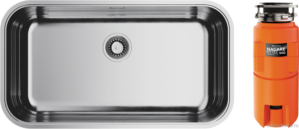 Комплект Мойка Omoikiri Omi 76-U/I-IN нержавеющая сталь + Измельчитель Nagare slim 500
