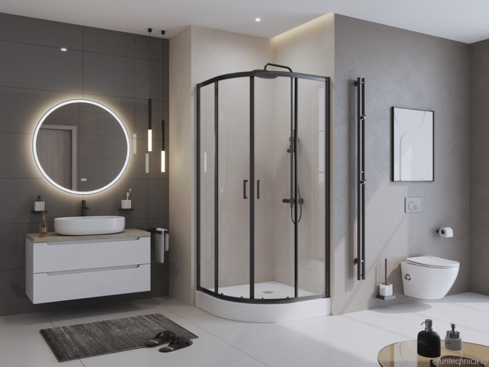 Душевой уголок BelBagno Uno -195 R 2 90 C Nero профиль черный, стекло прозрачное
