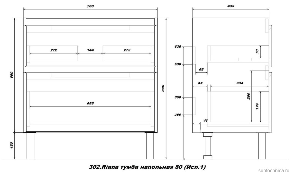Тумба под раковину SanStar Riana 80 напольная, белая