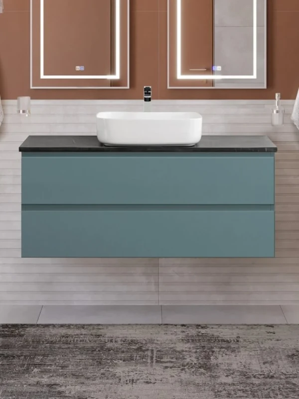 Тумба с раковиной BelBagno Kraft 120 подвесная, матовая голубая, столешница kep-120-mno, раковина BB1304