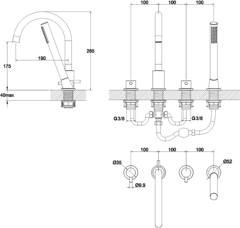 Смеситель на борт ванны WHITECROSS Y Y1232CR С ВНУТРЕННЕЙ ЧАСТЬЮ, хром
