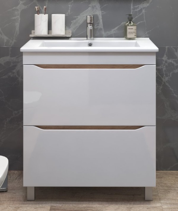 Тумба с раковиной Vigo Grani 75 напольная, дуб золотой, раковина Элина 60