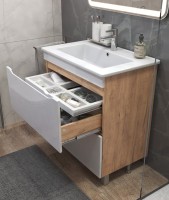 Тумба с раковиной Vigo Grani 75 напольная, дуб золотой, раковина Элина 60