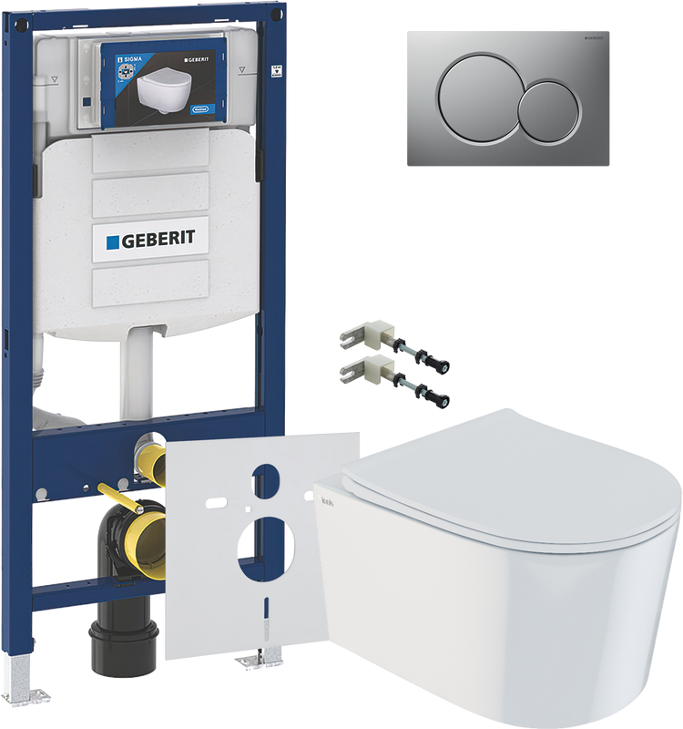 Комплект Унитаз подвесной IDDIS Stone + Крепления Geberit Duofix 111.815.00.1 к стене + Звукоизоляция + Инсталляция UP 320 111.300.00.5 + Кнопка Sigma 01 115.770.JQ.5 лакированная, матовый хром