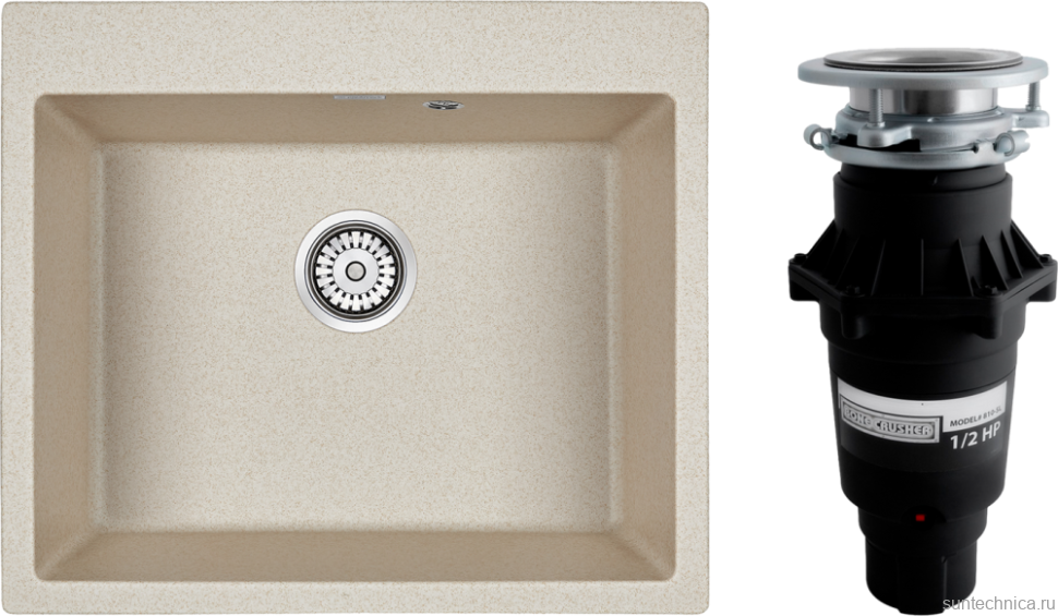 Комплект Мойка Paulmark Kante 60 PM106052-BE бежевый + Измельчитель Bone Crusher BC 810-SL Slim Line