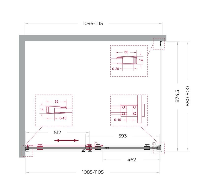 Душевой уголок BelBagno Soft Close-2 AH-1-110/90-C-Cr профиль хром