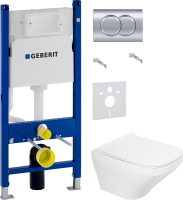 Комплект Унитаз подвесной BelBagno Sela BB3201CHR белый + Крышка BB3201SC белая + Инсталляция Geberit Duofix Delta 458.149.21.1 с кнопкой смыва, хром + Звукоизоляция