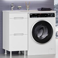 Тумба с раковиной Misty Байкал 40 L для стиральной машины, белая