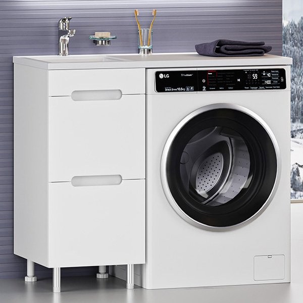 Тумба с раковиной Misty Байкал 40 L для стиральной машины, белая