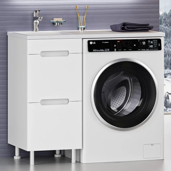 Тумба с раковиной Misty Байкал 40 L для стиральной машины, белая