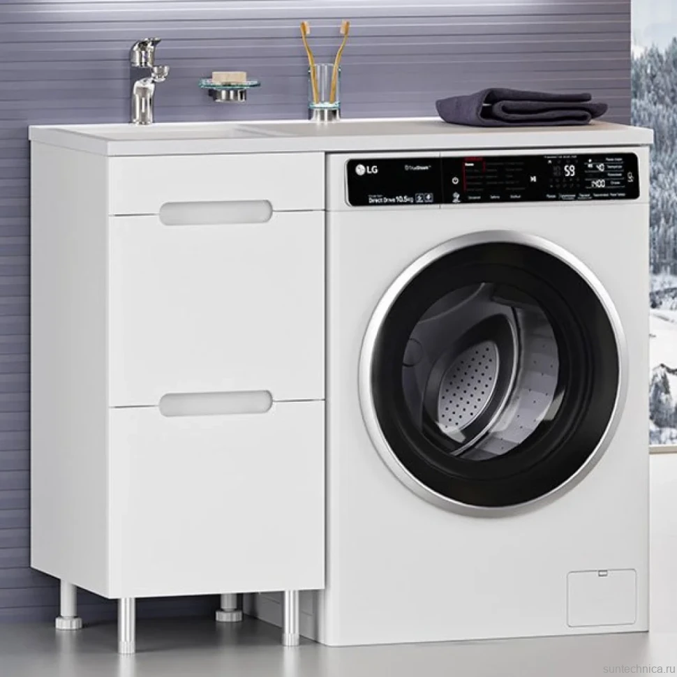 Тумба с раковиной Misty Байкал 40 L для стиральной машины, белая