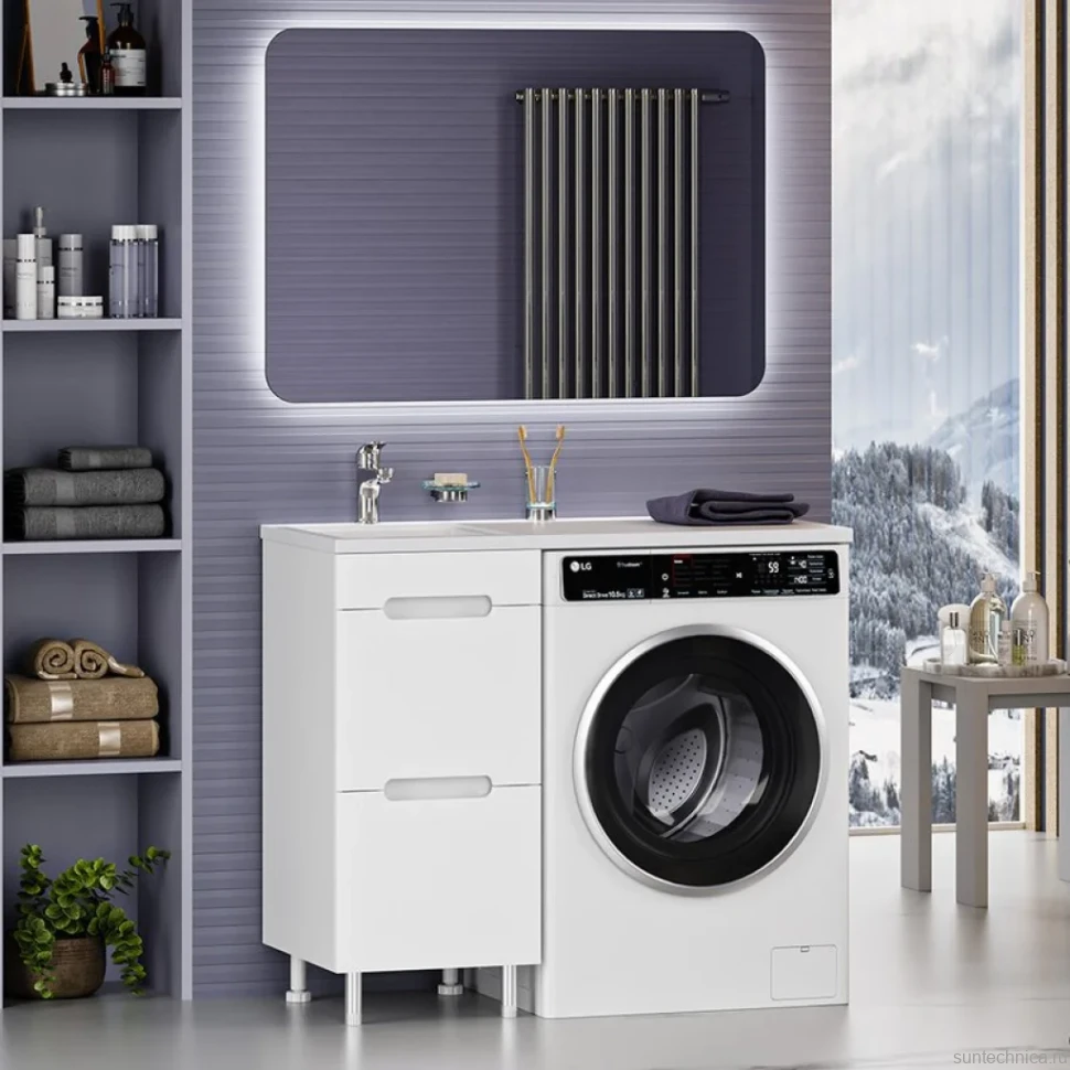 Тумба с раковиной Misty Байкал 40 L для стиральной машины, белая