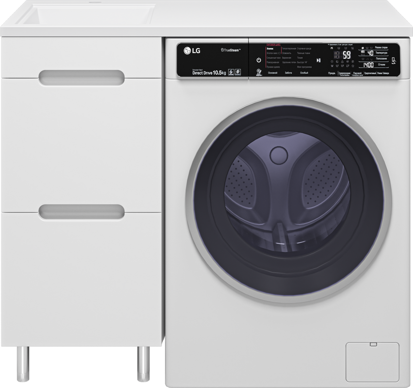 Тумба с раковиной Misty Байкал 40 L для стиральной машины, белая