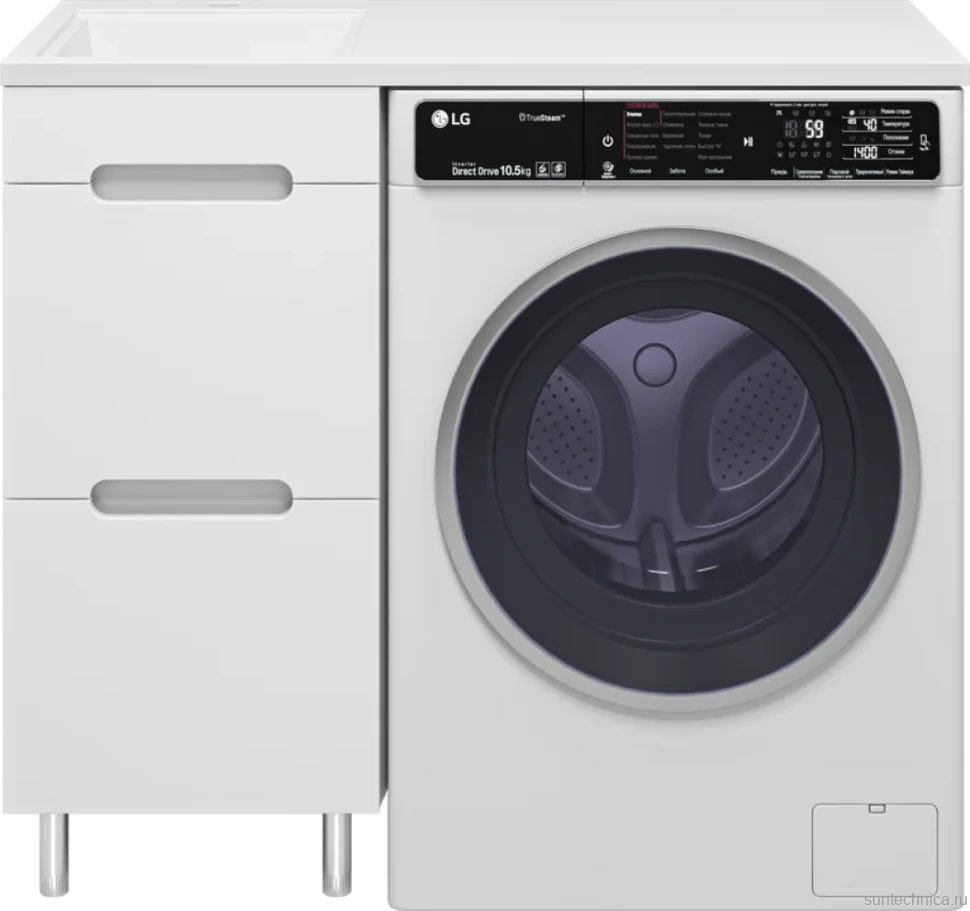 Тумба с раковиной Misty Байкал 40 L для стиральной машины, белая
