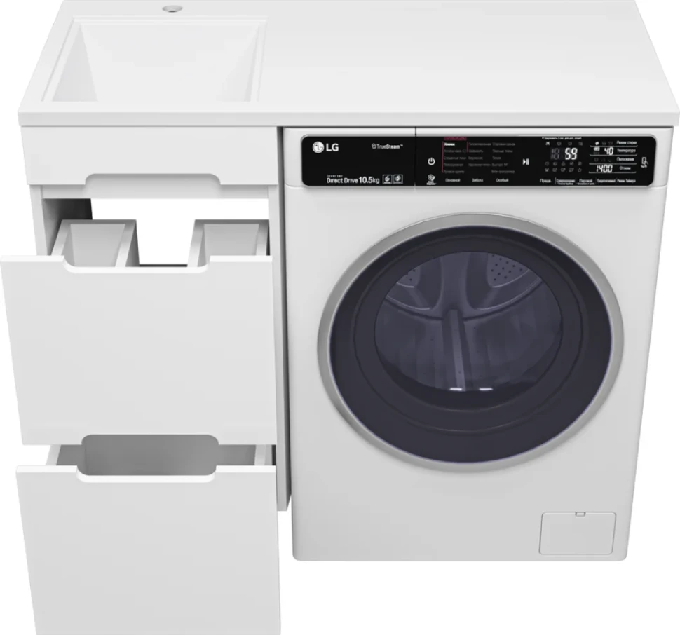 Тумба с раковиной Misty Байкал 40 L для стиральной машины, белая