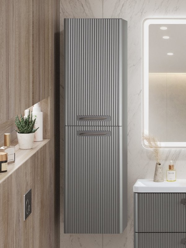 Шкаф-пенал для ванной BelBagno Due 40 подвесной, ручки сатиновый никель, сатин