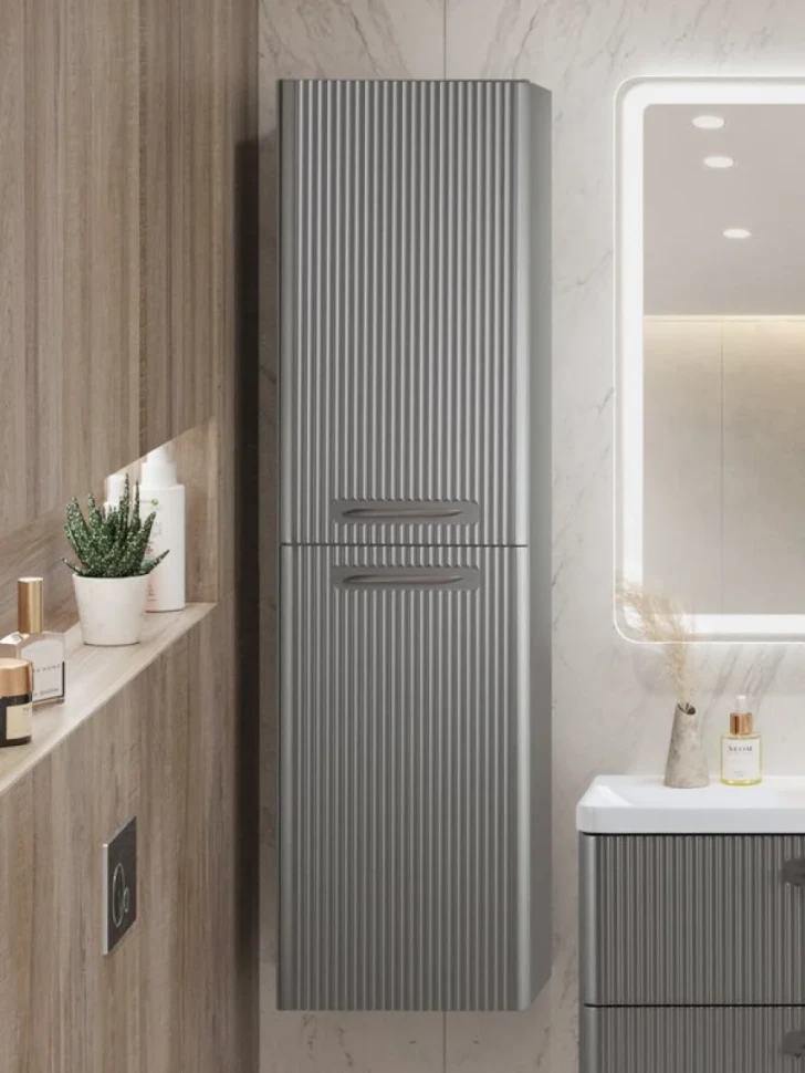 Шкаф-пенал для ванной BelBagno Due 40 подвесной, ручки сатиновый никель, сатин