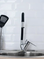 Смеситель для кухни РМС SL137BL 016F хром, черный, с гибким изливом