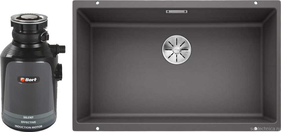 Комплект Мойка Blanco Subline 700-U темная скала + Измельчитель Bort Alligator