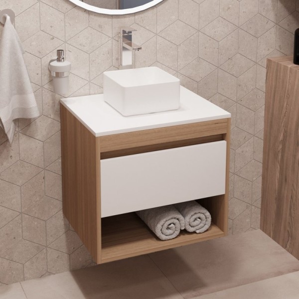 Тумба с раковиной Teymi Ritta 55 дуб эврика, матовая белая, раковина Helmi Mini 24