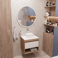 Тумба с раковиной Teymi Ritta 55 дуб эврика, матовая белая, раковина Helmi Mini 24