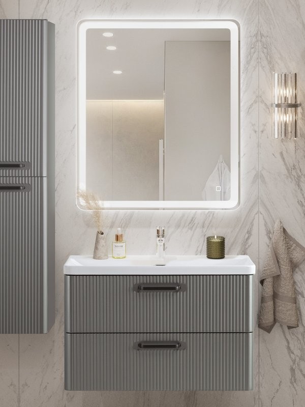 Мебель для ванной комнаты BelBagno Due 80 ручки матовый темный никель, сатин