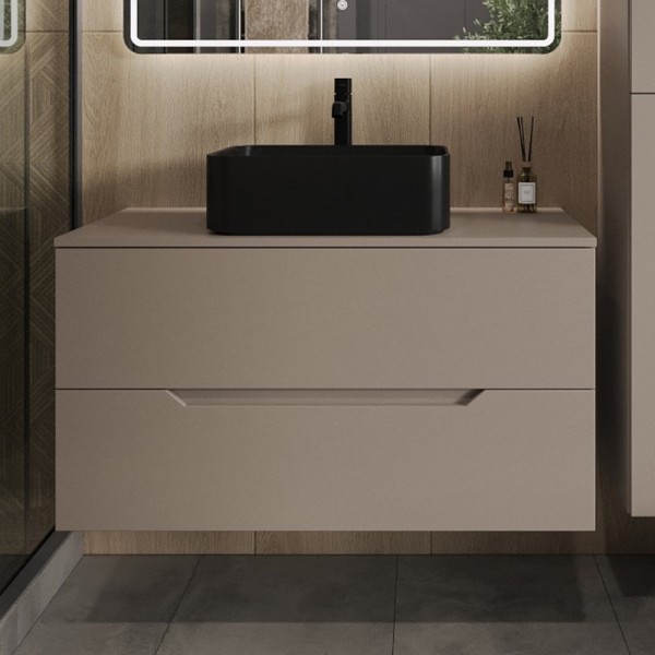 Тумба с раковиной Orange Line 100 подвесная, 2 ящика, матовый латте с раковиной B02-460MB