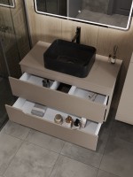 Тумба с раковиной Orange Line 100 подвесная, 2 ящика, матовый латте с раковиной B02-460MB